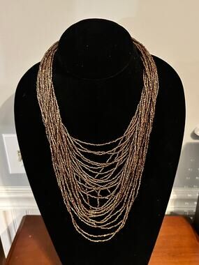 Earthy Brown Beaded Statement Necklace Vintage Style Boho Neutral Stackable